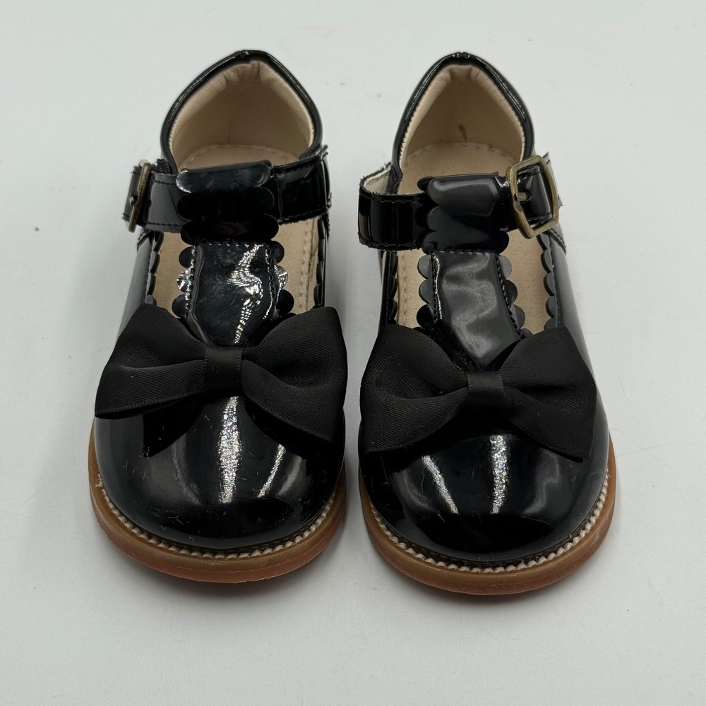 Felix‎ & Flora Girls Black Patent Leather Scalloped Bow Mary Jane Shoes 7